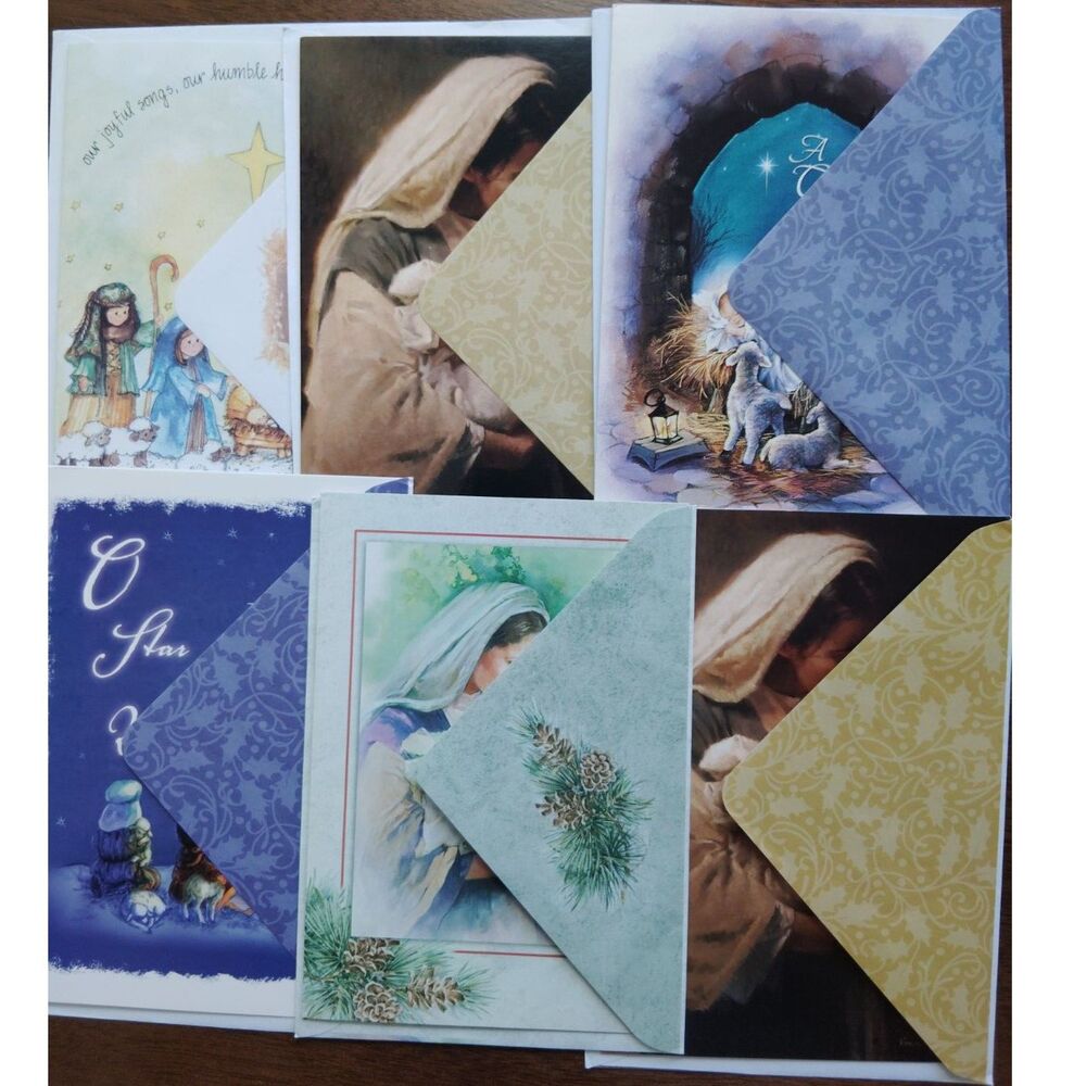6 Unused VTG Religious Nativity madonna and Child Christmas Cards w/ Envelopes